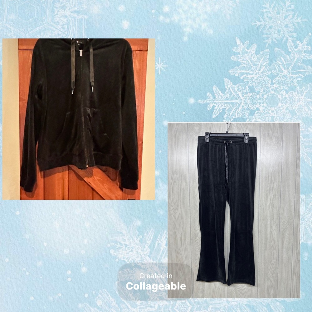 MessBebe‎ velvet Black Zip up hoodie and matching pants. Size L. NWT.